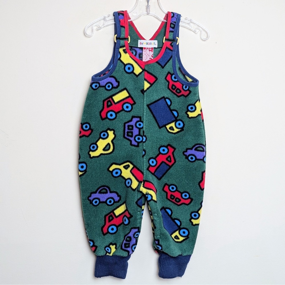 VTG Gymboree 90s Autobahn Cars Colorbock Overalls Romper Rainbow Tag 18-24 Mos.